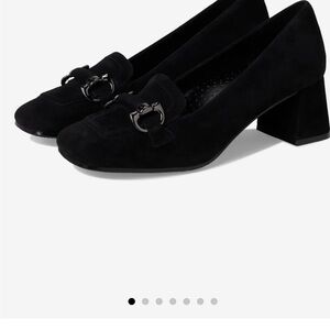 Vaneli Black Suede Loafers with Metal Accent